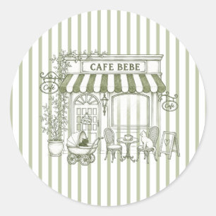 Sticker Rond Sage Green Cafe Bebe Kitten Baby Shower