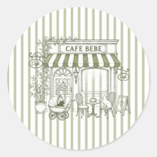 Sticker Rond Sage Green Cafe Bebe Kitten Baby Shower