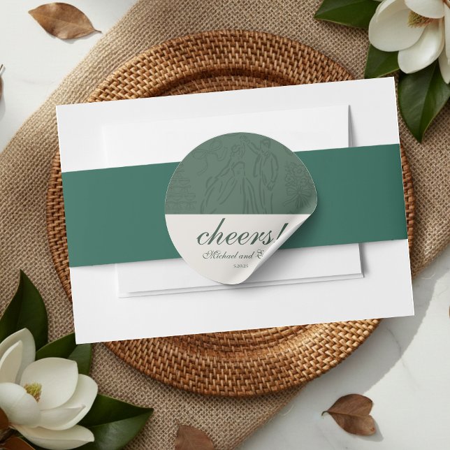 Sticker Rond Sage Green Cheers Élégant Mariage personnalisé (Sage Green Cheers Elegant Personalized Wedding Classic Round Sticker)