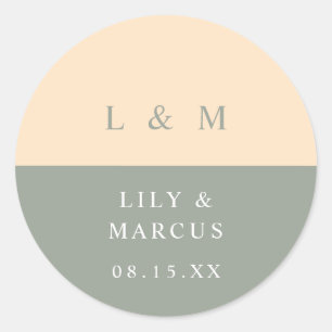 Sticker Rond Sage Green Cream Monogramme Mariage minimaliste Fa
