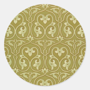 Sticker Rond Sage Green et Gold Art Nouveau Motif