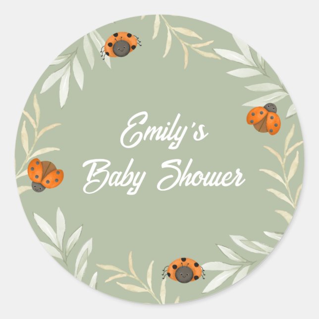 Sticker Rond Sage Green Fall Ladybug Baby shower de verdure (Devant)
