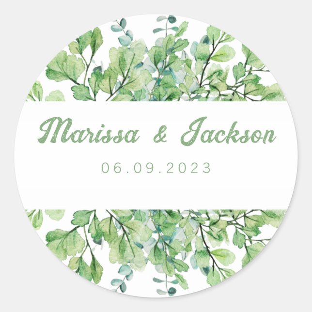 Sticker Rond Sage Green Feuille Enveloppe Mariage sceaux (Devant)