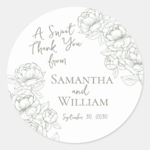 Sticker Rond Sage Green Floral Boho Mariage Merci Favoriser