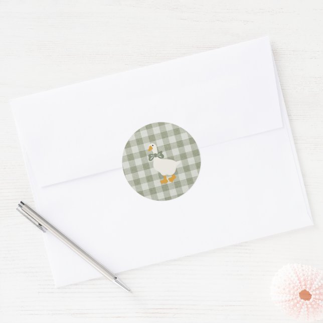 Sticker Rond Sage Green Gingham Buffalo Check Baby Shower  (Enveloppe)