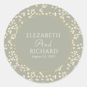 Sticker Rond Sage Green Gold Eucalyptus Feuille verdure