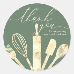 Sticker Rond Sage Green Gold Pâtisserie chef boulangerie merci