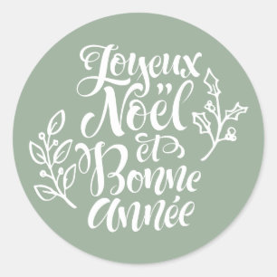Sticker Rond Sage Green Joyeux Noël et Bonne Année Noël