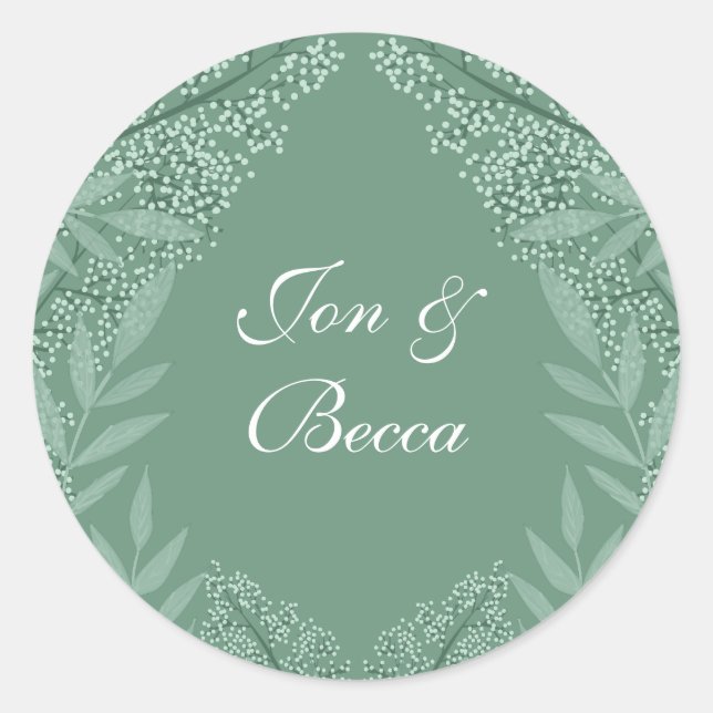 Sticker Rond Sage Green Mariage Vintage Botanique (Devant)