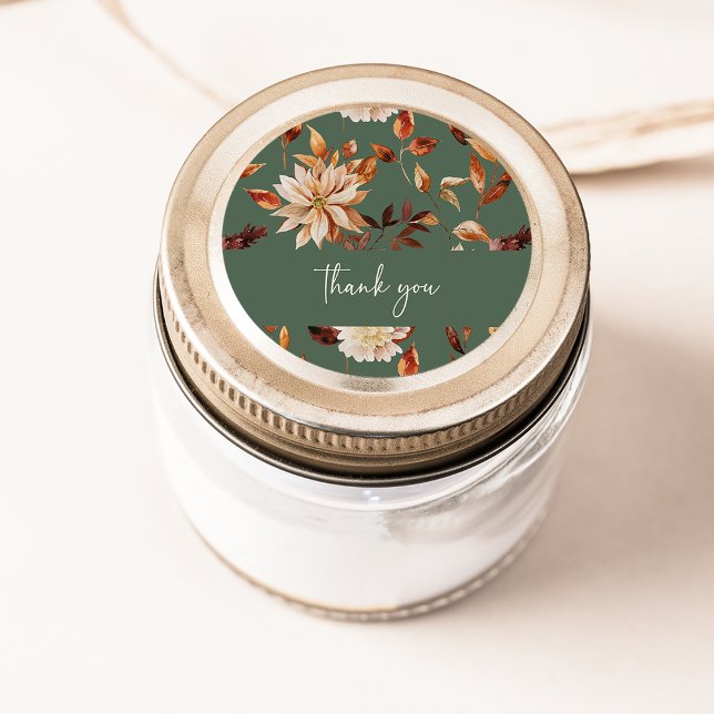 Sticker Rond Sage Green Merci de chute (Sage Green Fall Floral Thank You Sticker by Painted Paperie
)