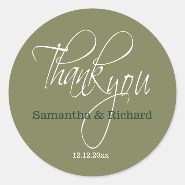 Sticker Rond Sage Green Merci Mariage Favoriser (Devant)