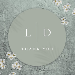Sticker Rond Sage Green Minimaliste Monogramme Mariage Faveur