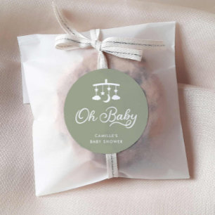 Sticker Rond Sage Green Modern Oh Baby shower