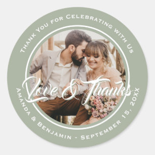 Sticker Rond Sage Green Moderne Merci Mariage Photo Favoriser