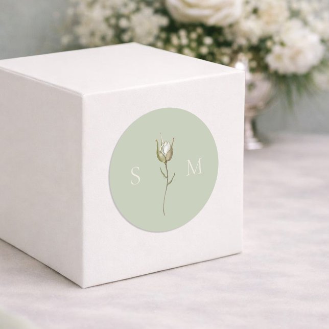 Sticker Rond Sage Green Monogram Wedding (Créateur téléchargé)