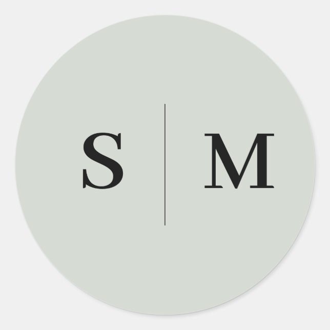 Sticker Rond Sage Green Monogramme Mariage élégant (Devant)