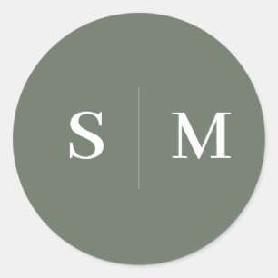 Sticker Rond Sage Green Monogramme Mariage élégant