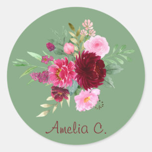 Sticker Rond Sage Green & Pastel Aquarelle Florale