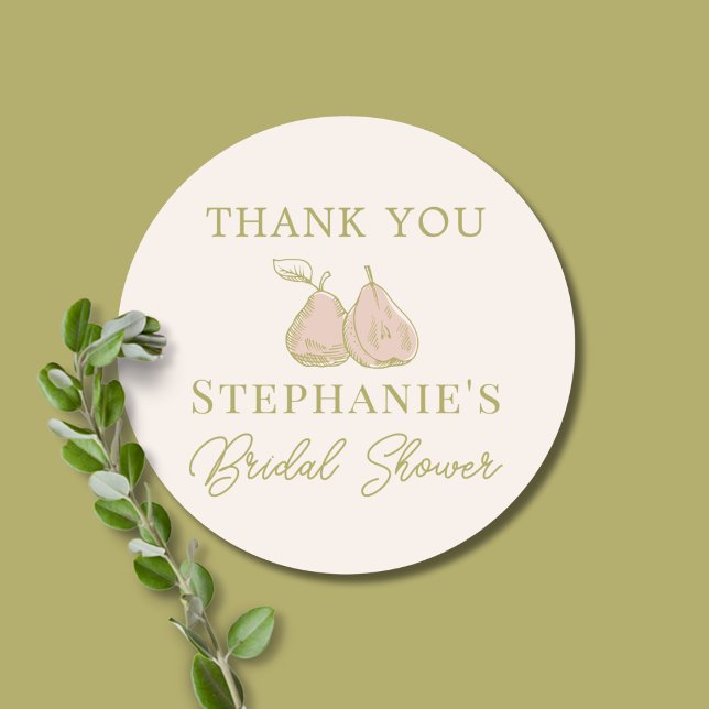 Sticker Rond Sage Green Perfect Pear Bridal Shower Thank You (Créateur téléchargé)