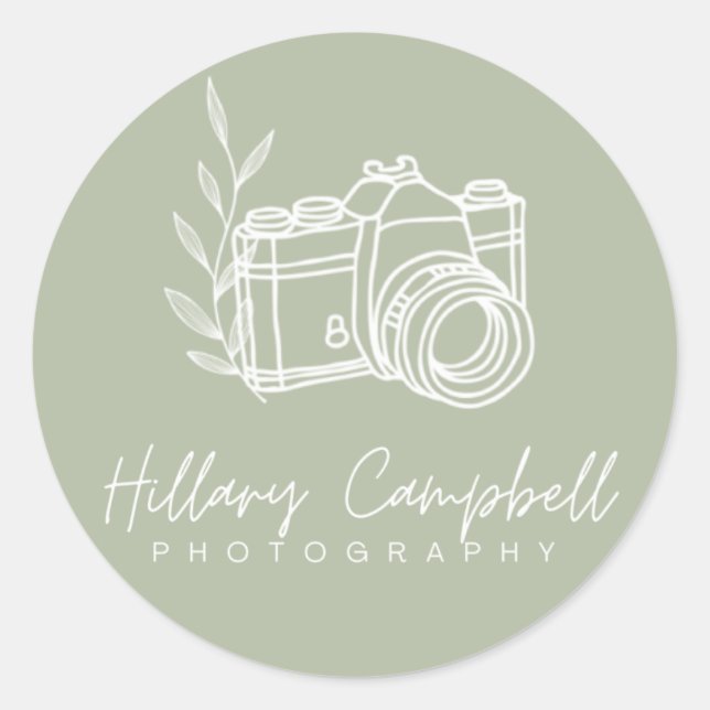 Sticker Rond Sage Green Simple Photographie Logo Promotionnel (Devant)
