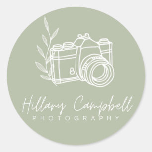 Sticker Rond Sage Green Simple Photographie Logo Promotionnel