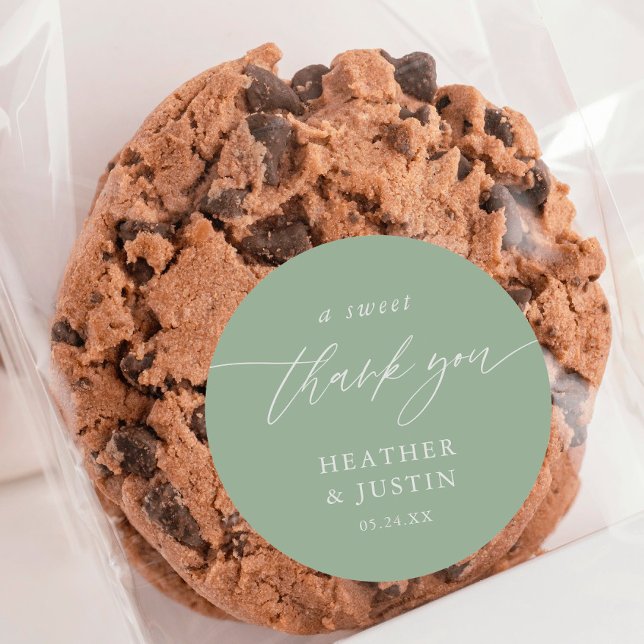 Sticker Rond Sage Green Un Merci sucré Faveur de mariage (Créateur téléchargé)
