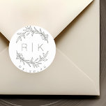 Sticker Rond Sage Line Art Botanique Wreath Mariage Monogramme<br><div class="desc">Autocollants monogrammes mariages sur mesure avec élégante couronne botanique à la sauge dessinée à la main avec initiales du couple et date du mariage. Parfait pour le mariage,  sauvez les dates,  enveloppes,  emballages de mariage et plus encore.</div>