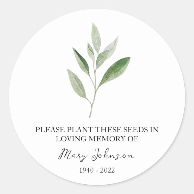Sticker Rond Sage Memorial Funeral Seed Packet (Devant)