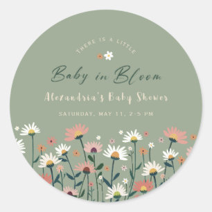 Sticker Rond Sage Moderne Boho Fleur sauvage bébé en fleurs dou