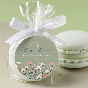 Sticker Rond Sage Moderne Boho Fleur sauvage bébé en fleurs dou