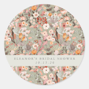 Sticker Rond Sage Rustique Taupe Floral Boho Douce Mariée Perso