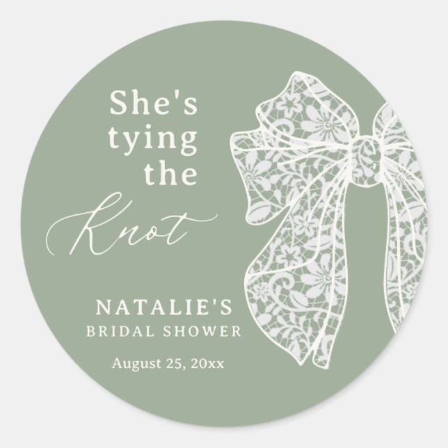 Sticker Rond Sage Script Bow Elle se marie Shower de mariage (Devant)