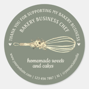 Sticker Rond Sage Traiteur Boulangerie Chef Fouet Pailleté Fleu