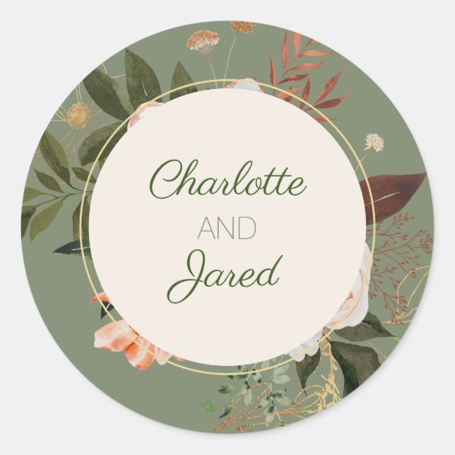 Sticker Rond Sage Vert Aquarelle Enveloppe Florale Sceau (Devant)