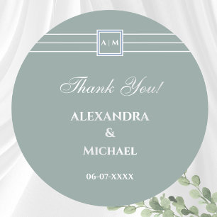 Sticker Rond Sage Vert Blanc Mariage moderne Merci