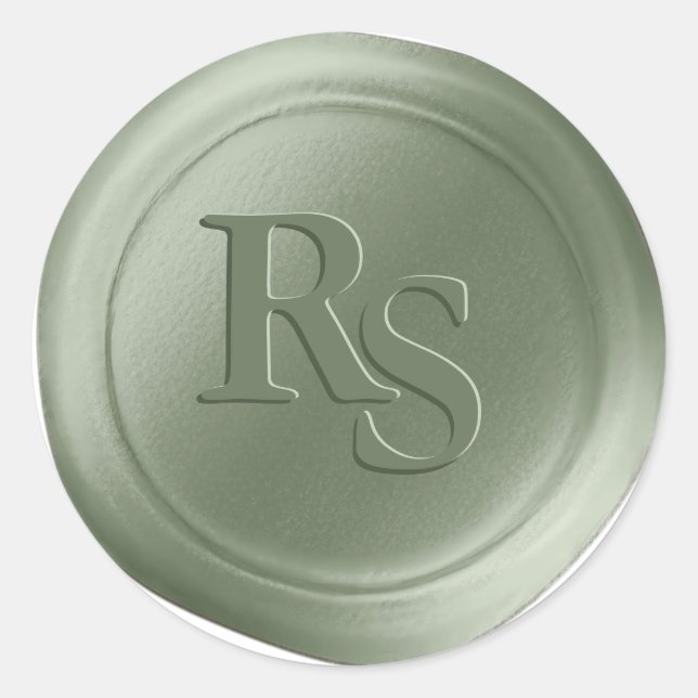 Sticker Rond Sage Vert Double Monogramme Mariage Cire Seaux (Devant)