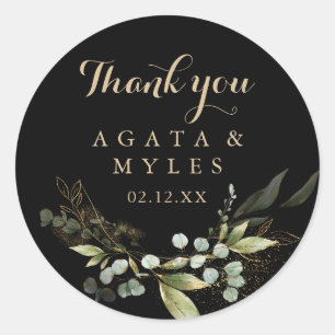 Sticker Rond Sage Vert Eucalyptus Or Remerciement Mariage Cadea