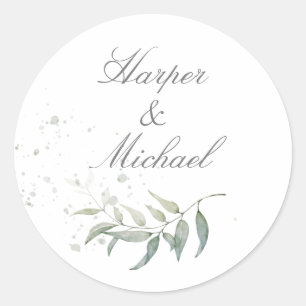 Sticker Rond Sage vert feuillage mariage classique rond autocol