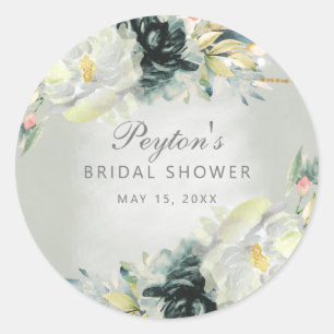 Sticker Rond Sage Vert Fleurs Blanches Paillettes Lavage de Noc