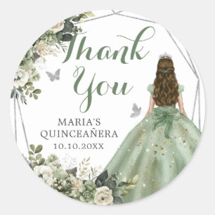 Sticker Rond Sage Vert Géométrique Quinceañera Merci
