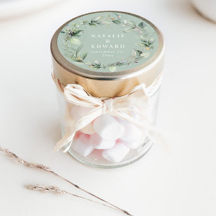 Sticker Rond Sage vert moderne aquarelle feuillage faveur maria