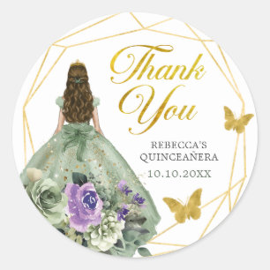 Sticker Rond Sage vert violet Quinceañera Merci