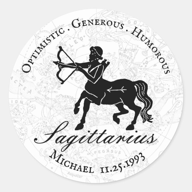 Sticker Rond Sagittaire noir blanc Zodiaque Astrologie Personna (Devant)