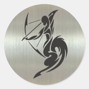 Sticker Rond Sagittarius Archer Silhouette avec effet métalliqu