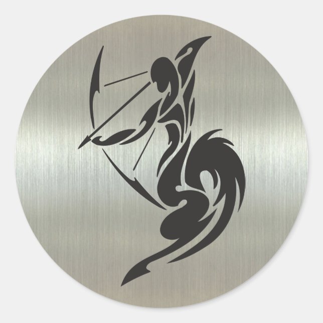 Sticker Rond Sagittarius Archer Silhouette avec effet métalliqu (Devant)