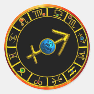 STICKER ROND SAGITTARIUS ET GOLD ZODIAC ANNIVERSAIRE SIGNE CERC