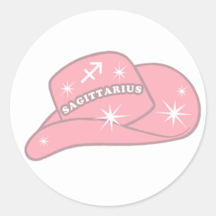 Sticker Rond Sagittarius moderne Zodiac Pink Cowgirl Casquette