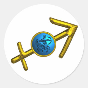 STICKER ROND SAGITTARIUS, SIGNE D'ANNIVERSAIRE DE ZODIAC BLEU O