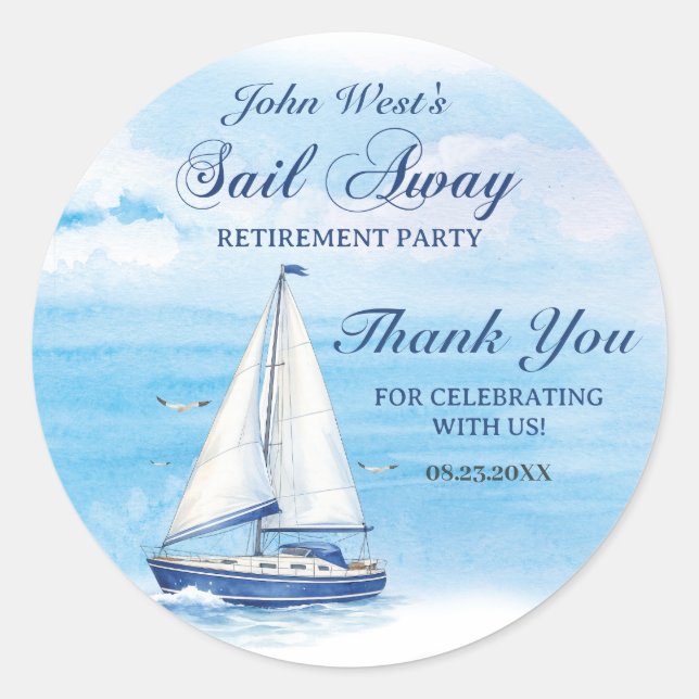 Sticker Rond Sail Away Retirement Party Nautical Boat Yacht  (Devant)