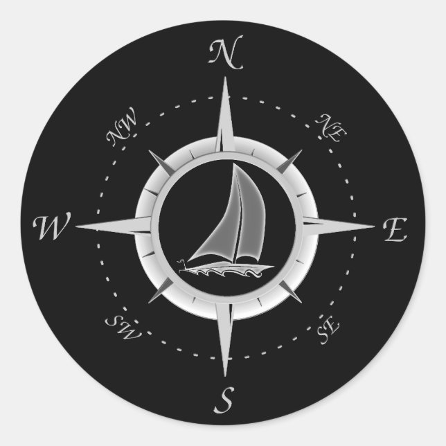 Sticker Rond Sailboat and compass rose (Devant)